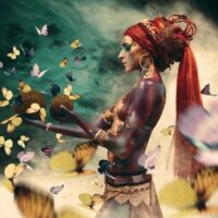 Woman with butterflies, III